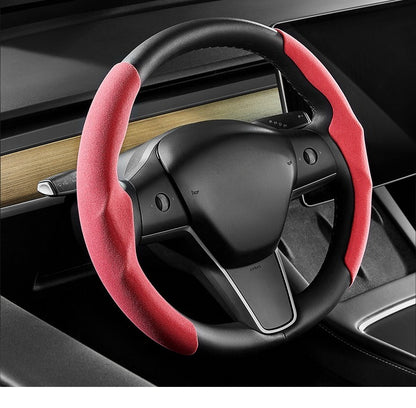 EVKITT Steering Cockpit Grip Shield Breathable Suede Chassis Wrap for Tesla New Architecture (Ultra-Thin Wear-Resistant Micro-Suede, Laser-Cut 1-Piece Set)