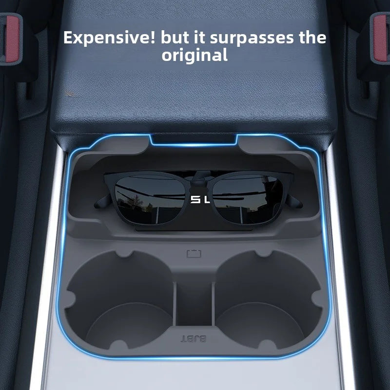 EVKITT Center Console Cup Holder Insert Storage Organizer Tray for Tesla Model Y Model 3 (Premium Shockproof Silicone, Anti-Rattle 1-Pack)