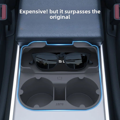 EVKITT Center Console Cup Holder Insert Storage Organizer Tray for Tesla Model Y Model 3 (Premium Shockproof Silicone, Anti-Rattle 1-Pack)