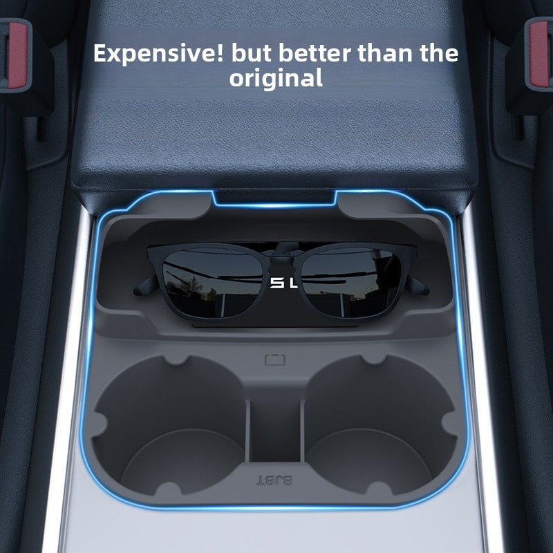 EVKITT Center Console Cup Holder Insert Organizer Tray for Tesla Model 3 Highland Model Y Juniper (Premium Dust-Proof Liquid Silicone, Anti-Rattle Waterproof 1-Pack)