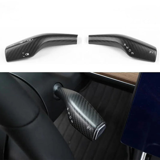 EVKITT Steering Column Shift Lever Stalk Covers Caps for Tesla Model Y Model 3 2021-2023  (Premium Real Dry Carbon Fiber, Turn Signal Wiper 2-Piece Set)