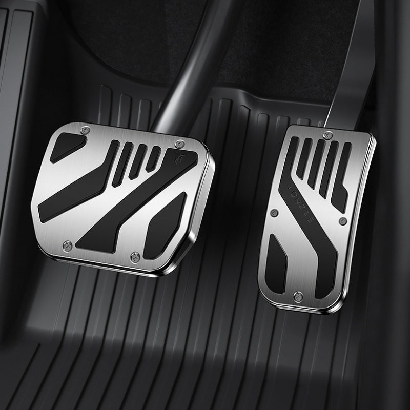 EVKITT Aluminum Pedal Covers for Tesla Model Y Juniper & Model 3 Highland 2024-2026 Non-Slip Accelerator Brake Pads (Metal Silver, 2-Pack)
