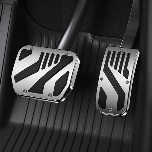 EVKITT Aluminum Pedal Covers for Tesla Model Y Juniper & Model 3 Highland 2024-2026 Non-Slip Accelerator Brake Pads (Metal Silver, 2-Pack)