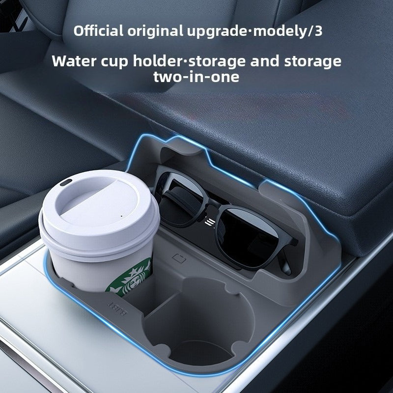 EVKITT Center Console Cup Holder Insert Organizer Tray for Tesla Model 3 Highland Model Y Juniper (Premium Dust-Proof Liquid Silicone, Anti-Rattle Waterproof 1-Pack)