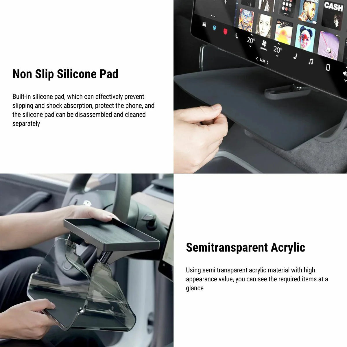 EVKITT Center Console Organizer Under Screen Storage Tray for Tesla Model Y Model 3 2021-2023 (Premium Odorless Silicone, Dash Dashboard Behind Shunt 1-Pack)