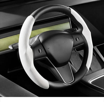 EVKITT Steering Cockpit Grip Shield Breathable Suede Chassis Wrap for Tesla New Architecture (Ultra-Thin Wear-Resistant Micro-Suede, Laser-Cut 1-Piece Set)