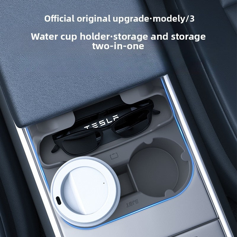 EVKITT Center Console Cup Holder Insert Organizer Tray for Tesla Model 3 Highland Model Y Juniper (Premium Dust-Proof Liquid Silicone, Anti-Rattle Waterproof 1-Pack)