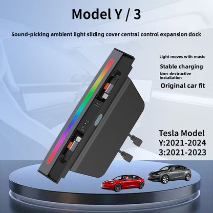EVKITT Retractable USB Hub Car Charger for Tesla Model 3 Model Y 2021 2022 2023 Fast Charging Center Console Docking Station