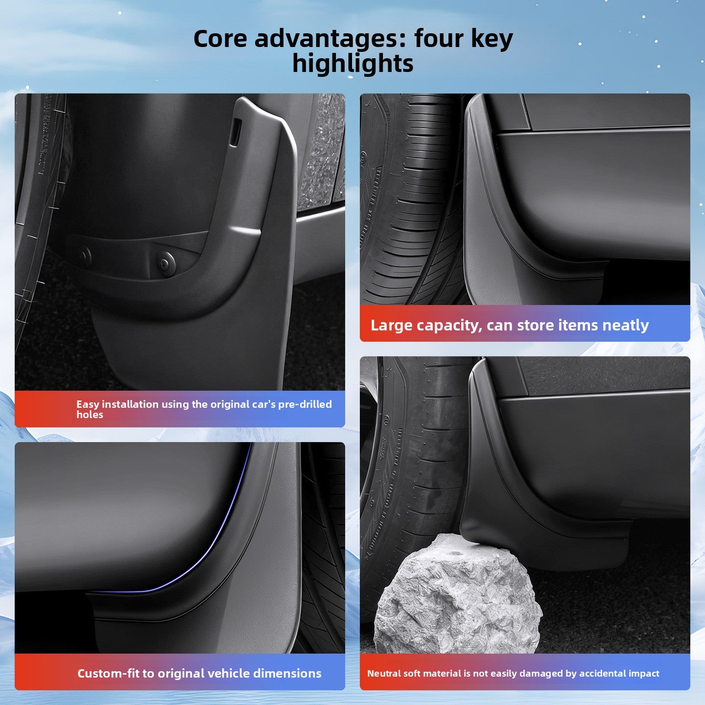 EVKITT No-Drilling Mud Flaps Splash Guards Kit for Tesla Model 3 Highland Model Y Juniper (Premium Flexible TPE, 4-Piece Full Set)