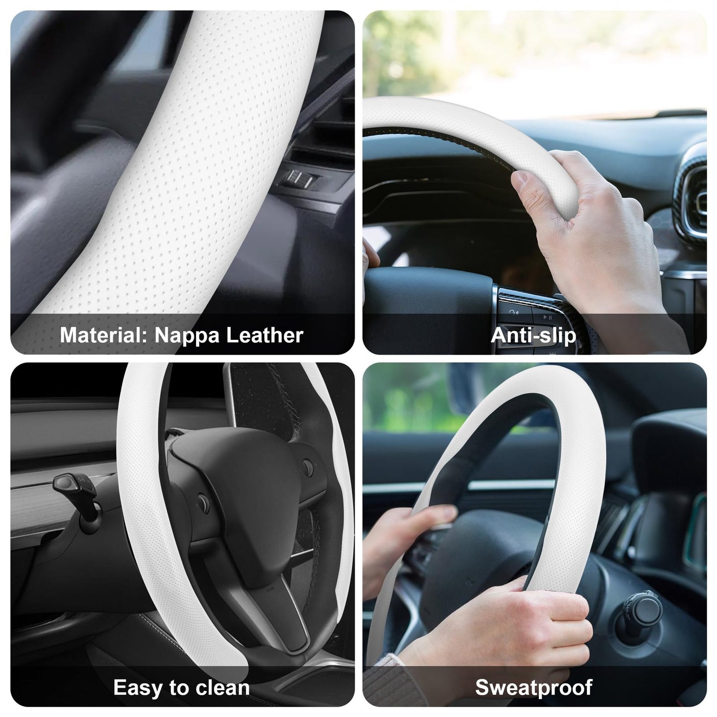 EVKITT 5D Nappa Leather Steering Wheel Cover for Tesla Model 3 & Model Y 2017-2026+ (Premium Anti-Slip Sweatproof Shield, Tactical Black)