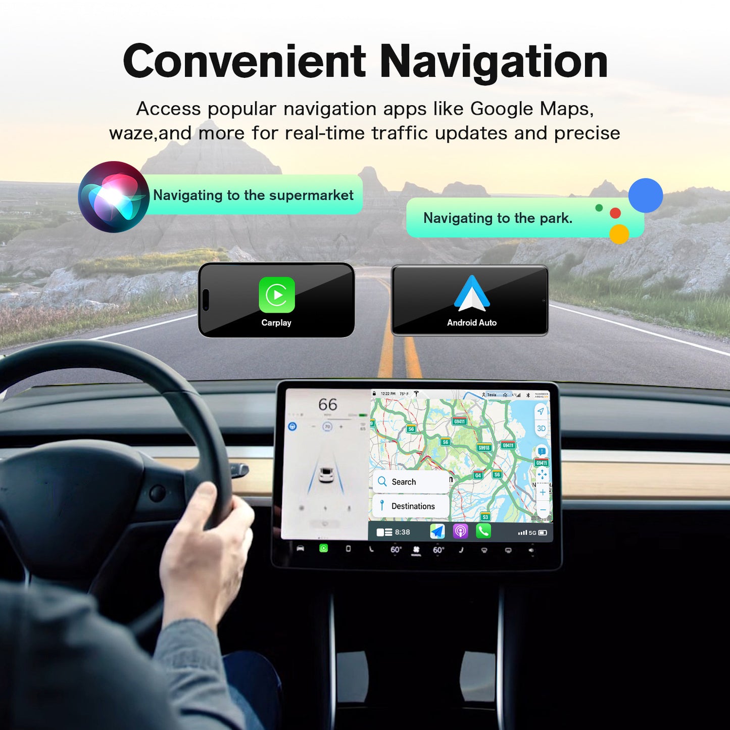 EVKITT Wireless CarPlay Android Auto Adapter Smart Infotainment Interconnect Box for Tesla Model 3 Model Y 2019-2024