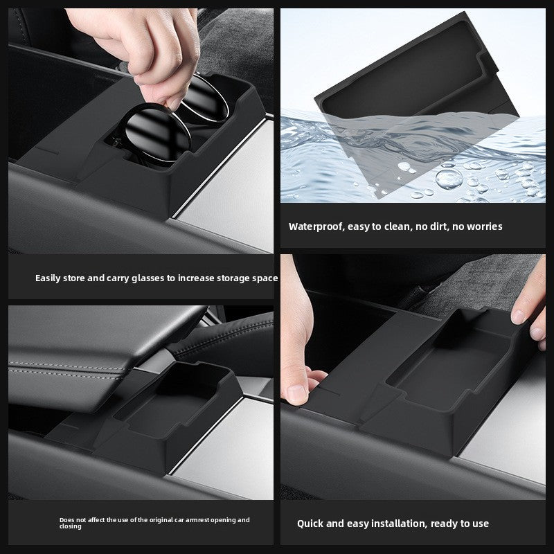 EVKITT Silicone Glasses Holder Tray for Tesla Model 3 Highland & Model Y Juniper YL (Premium Anti-Rattle Console Organizer 1PC)