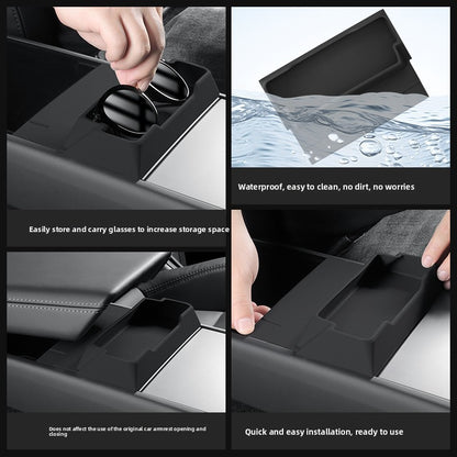 EVKITT Silicone Glasses Holder Tray for Tesla Model 3 Highland & Model Y Juniper YL (Premium Anti-Rattle Console Organizer 1PC)