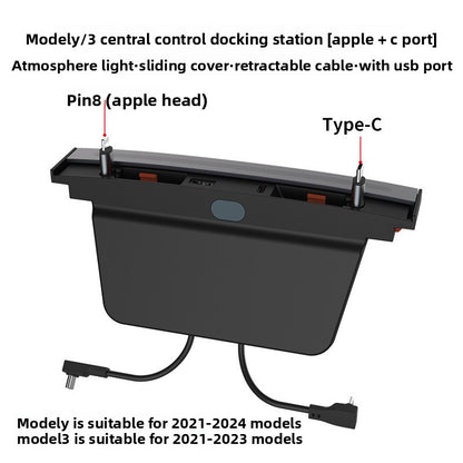 EVKITT Retractable USB Hub Car Charger for Tesla Model 3 Model Y 2021 2022 2023 Fast Charging Center Console Docking Station