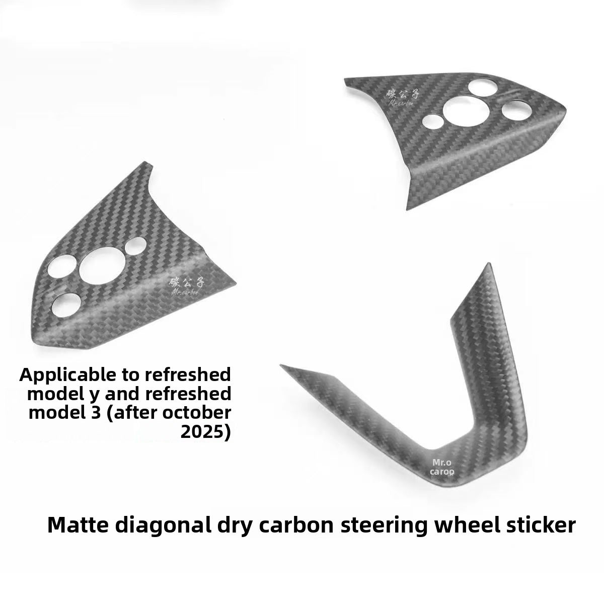 EVKITT Dry Carbon Fiber Steering Wheel Bezel Overlay for Tesla Model 3 Highland & Model Y Juniper (100% Real Carbon Fiber, 3-Pack)