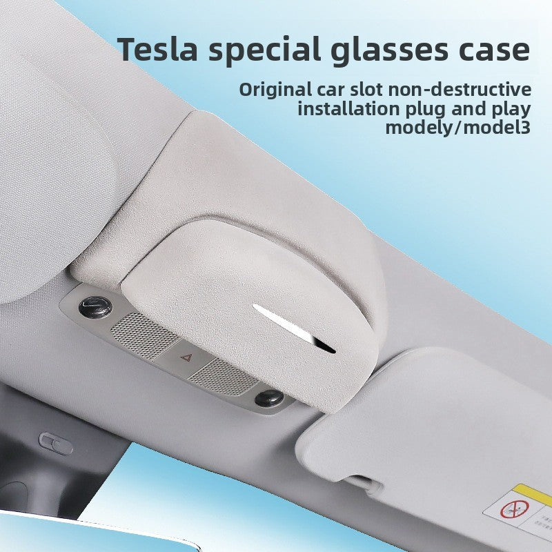 EVKITT Roof Sunglasses Holder Case for Tesla Model Y Juniper 2025 2026 Premium Suede Glasses Storage Box