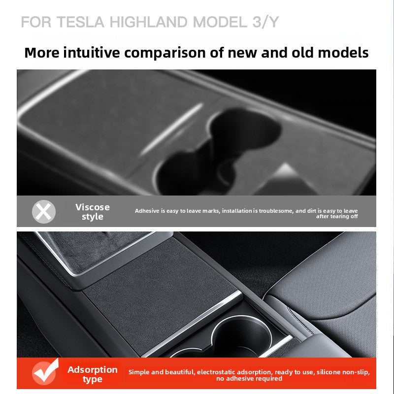 EVKITT Center Console Suede Wrap Protector Film Electrostatic Anti-Scratch Interior Decal for Tesla Model 3 Highland Model Y Juniper (Premium Luxury Electrostatic Microfiber Suede, Glue-Free Matte Black 3-Piece Set)