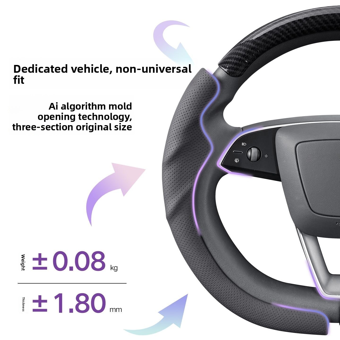EVKITT 3-teilige segmentierte Lenkradabdeckung, ultradünn, sportlich, rutschfest, für Tesla Model 3 & Model Y 2017-2026