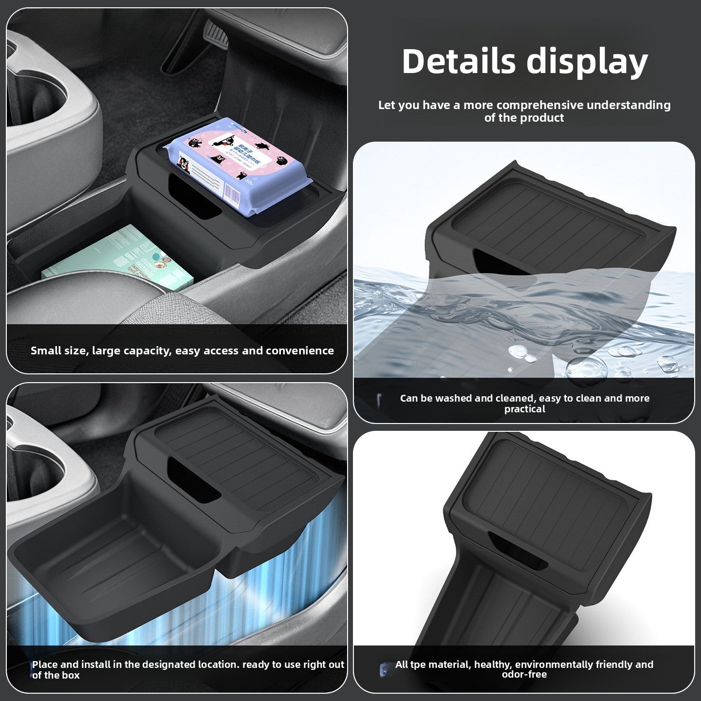 EVKITT TPE Center Console Lower Organizer Box for Tesla Model Y Standard (Premium Odorless TPE, Heavy-Duty Dual-Slot)