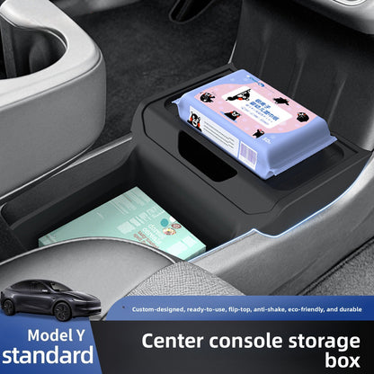EVKITT TPE Center Console Lower Organizer Box for Tesla Model Y Standard (Premium Odorless TPE, Heavy-Duty Dual-Slot)