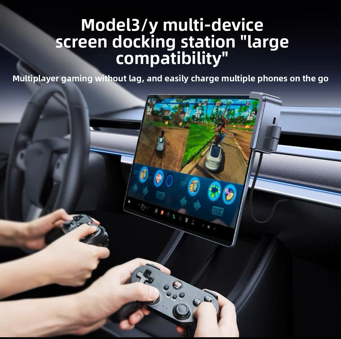 EVKITT Multi-Port USB Screen Expansion Hub for Tesla Model Y Juniper & Model 3 Highland (Premium Fireproof Material, Multi-In-1 USB A+C Fast Charging)