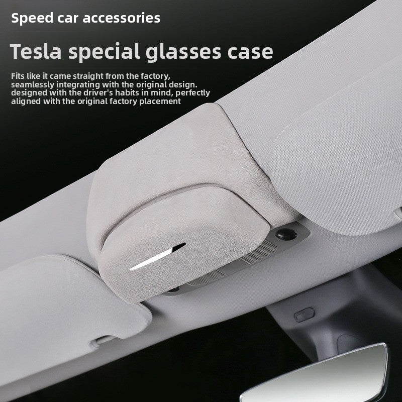 EVKITT Roof Sunglasses Holder Case for Tesla Model Y Juniper 2025 2026 Premium Suede Glasses Storage Box