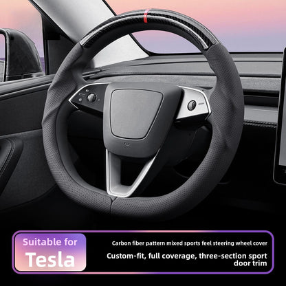 EVKITT 3-teilige segmentierte Lenkradabdeckung, ultradünn, sportlich, rutschfest, für Tesla Model 3 & Model Y 2017-2026