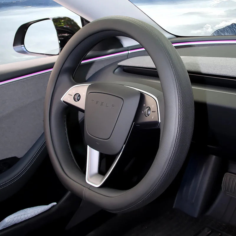 EVKITT YL Custom-Fit Steering Wheel Cover Performance Leather Grip Cover for Tesla Model Y Juniper Model 3 Highland