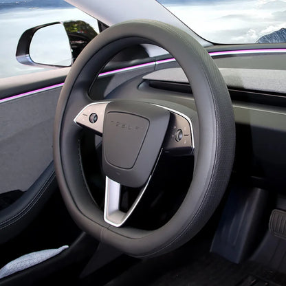 EVKITT YL Custom-Fit Steering Wheel Cover Performance Leather Grip Cover for Tesla Model Y Juniper Model 3 Highland