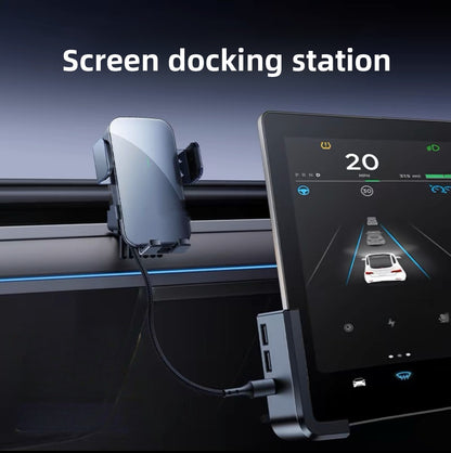 EVKITT Multi-Port USB Screen Expansion Hub for Tesla Model Y Juniper & Model 3 Highland (Premium Fireproof Material, Multi-In-1 USB A+C Fast Charging)