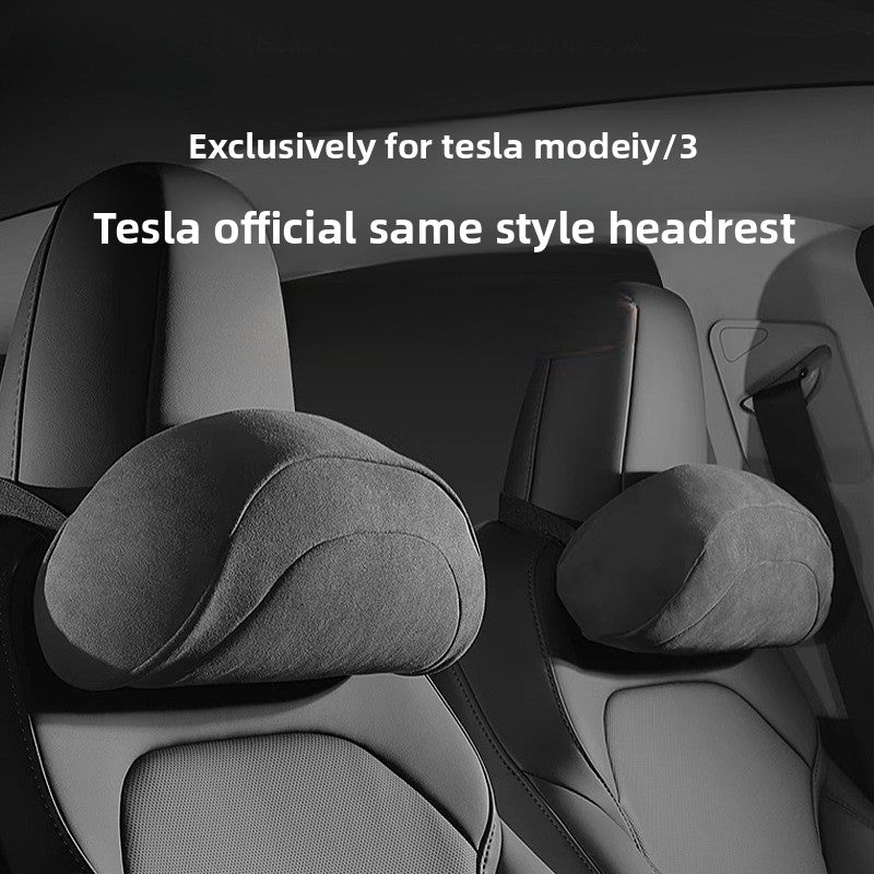 EVKITT for Tesla Model 3 Model Y Black Headrest Pillow Neck Support Cushion Memory Foam PU Leather Interior Comfort Accessory
