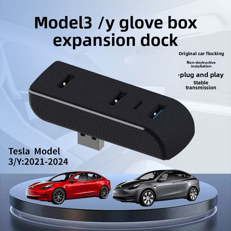 EVKITT Glovebox USB Hub for Tesla Model 3 Model Y 2021 2022 2023 Multi-Port Splitter Sentry Mode Docking Station
