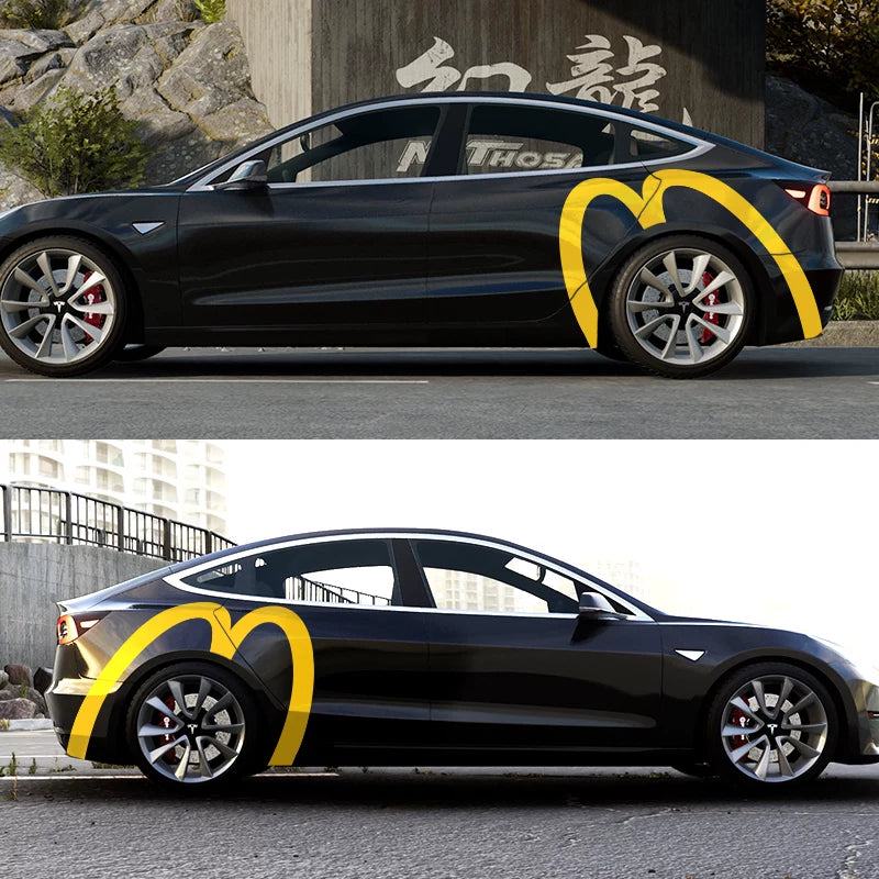 EVKITT McDonald's Golden Arches Inspired Decal for Tesla Model 3 Y S X  Waterproof  Sticker (Bright Yellow, 2PCS)