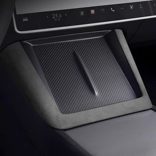 EVKITT Wireless Charging Pad Alcantara Trim Frame Center Console Dual Charger Suede Bezel Cover for Tesla Model 3 Highland & Model Y Juniper