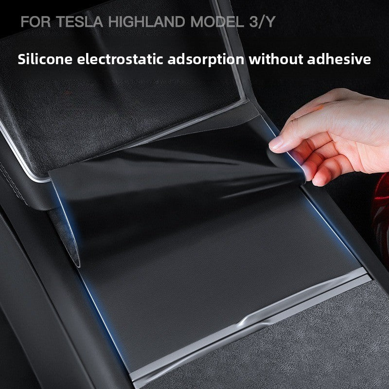 EVKITT Center Console Suede Wrap Protector Film Electrostatic Anti-Scratch Interior Decal for Tesla Model 3 Highland Model Y Juniper (Premium Luxury Electrostatic Microfiber Suede, Glue-Free Matte Black 3-Piece Set)