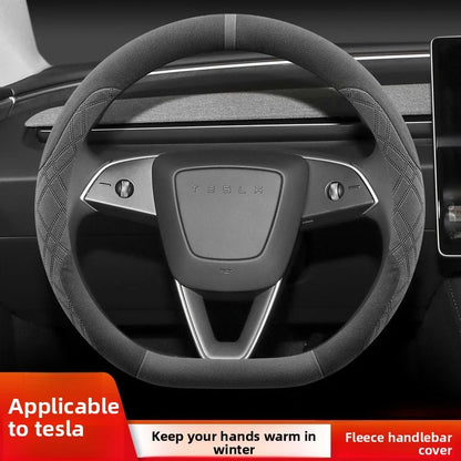 EVKITT Winter Warm Steering Wheel Cover for Tesla Model Y Juniper & Model 3 Highland Premium Plush Anti-Slip Protector (Black)