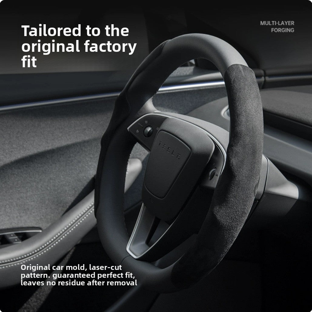 EVKITT Steering Cockpit Grip Shield Breathable Suede Chassis Wrap for Tesla New Architecture (Ultra-Thin Wear-Resistant Micro-Suede, Laser-Cut 1-Piece Set)