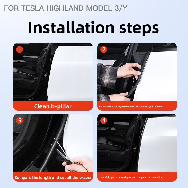 EVKITT B-Pillar Soundproof Seal Strips for Tesla Model Y Juniper / Model 3 Highland 2024-2026 EPDM Rubber Wind Noise Reduction Weatherstrip (Black, 2-Pack)