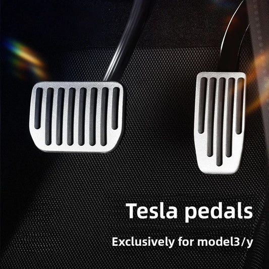 EVKITT Performance Aluminum Pedal Covers for Tesla Model 3 Highland & Model Y Juniper (Premium Anti-Slip Foot Pedal Pads, Metallic Silver 2PCS)