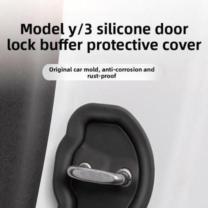 EVKITT Door Lock Striker Buffer Damper Cover Shock Absorber for Tesla Model Y Model 3 (Premium Thickened Silicone, Silent Anti-Collision 4-Pack)