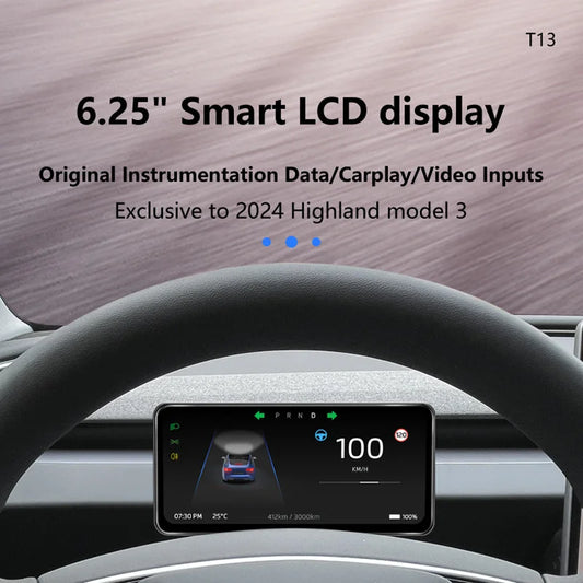 EVKITT Dashboard LCD Instrument Screen HUD Display for Tesla Model 3 Highland 2024–2026+ (High-Definition IPS Touchscreen, Linux OS 1-Pack)