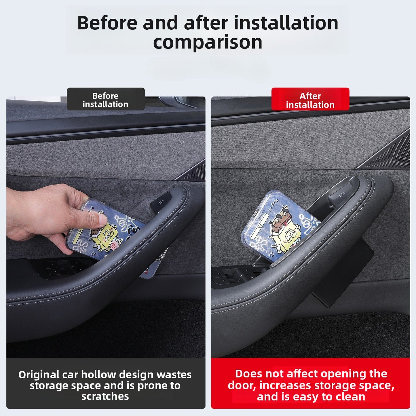 EVKITT Door Handle Storage Box Organizer Side Door Armrest Pocket Tray for Tesla Model 3 Highland Model Y Juniper (Premium Flexible Silicone 4PCS)