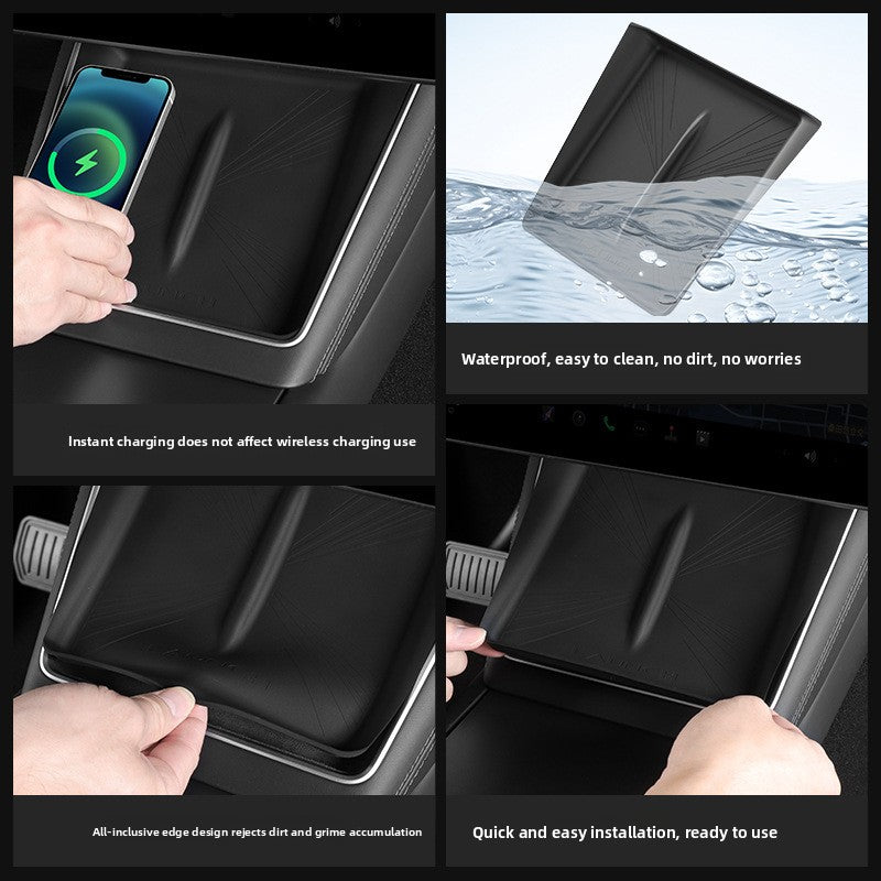 EVKITT Center Console Wireless Charging Pad Silicone Cover Anti-Slip Dual Wireless Charger Mat for Tesla Model 3 Highland & Model Y Juniper