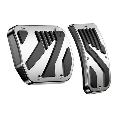 EVKITT Aluminum Pedal Covers for Tesla Model Y Juniper & Model 3 Highland 2024-2026 Non-Slip Accelerator Brake Pads (Metal Silver, 2-Pack)