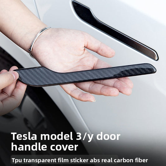 EVKITT Exterior Door Handle Wrap Cover Stickers Anti-Scratch Protector Film for Tesla Model Y Model 3 (Premium 3D Real-Texture Carbon Fiber, Full Set 4-Pack)