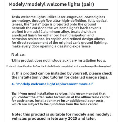 EVKITT LED Door Welcome Lights for Tesla Model Y Juniper 2025 2026 HD Laser Projector Puddle Lamps (Front & Rear Doors, 4-Pack)