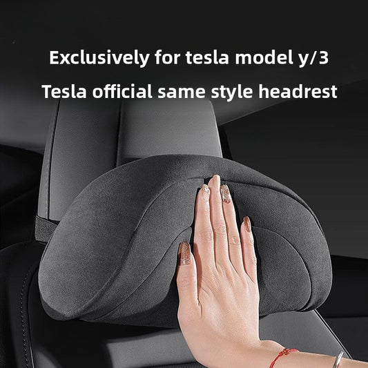 EVKITT for Tesla Model 3 Model Y Black Headrest Pillow Neck Support Cushion Memory Foam PU Leather Interior Comfort Accessory
