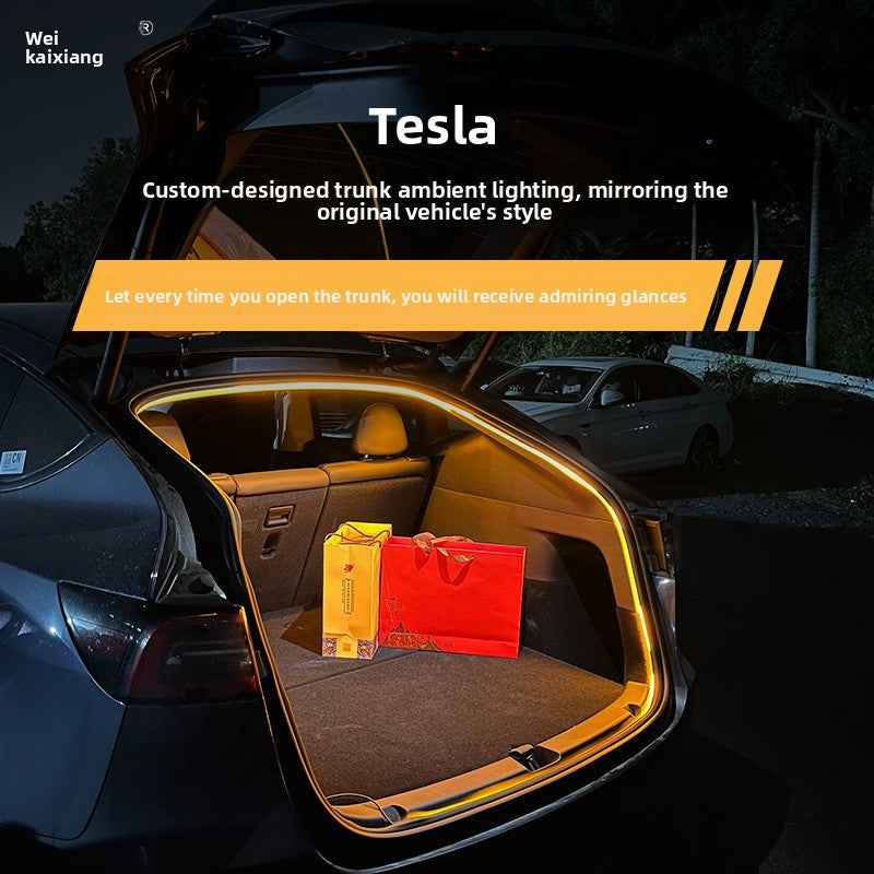 EVKITT trunk LED strip cargo area atmosphere lighting, used for Tesla Y 2021+ (flexible silicone and efficient LED matrix, 1 warm white).