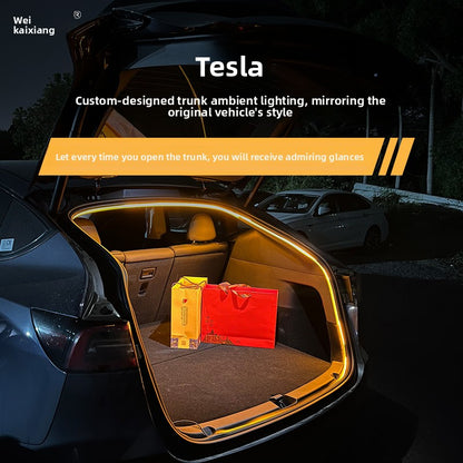 EVKITT trunk LED strip cargo area atmosphere lighting, used for Tesla Y 2021+ (flexible silicone and efficient LED matrix, 1 warm white).