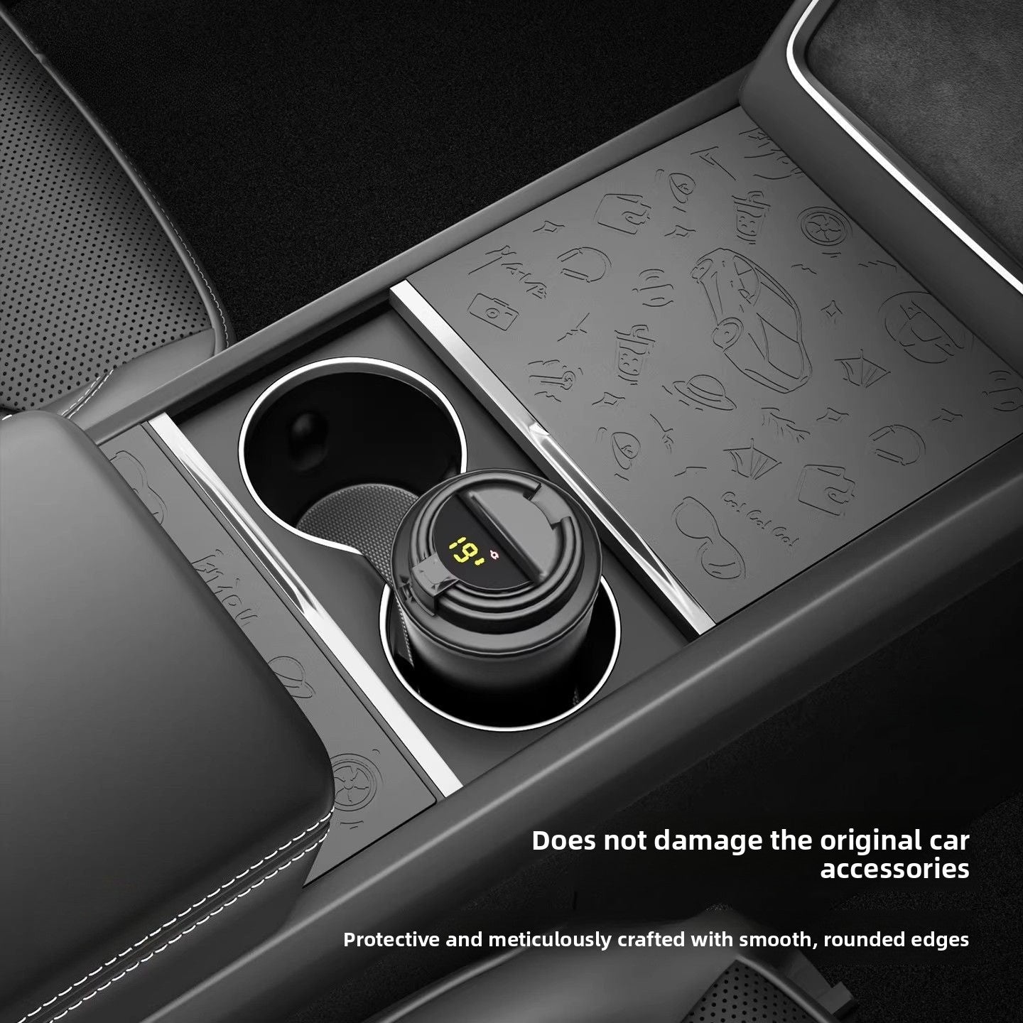 EVKITT Center Console Wireless Charger Silicone Mat Cover Anti-Slip Charging Pad Dust Protector for Tesla Model Y Juniper Model 3 Highland (Premium Eco-Friendly Liquid Silicone, Electrostatic Matte Black 1PCS)